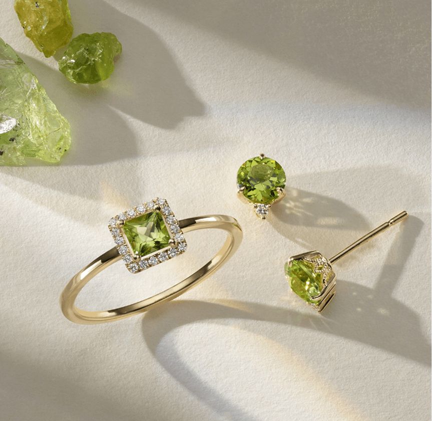 A collection of peridot fashion jewelry for August birthdays