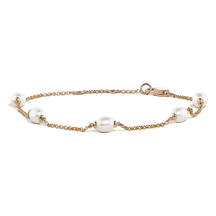 4mm Cultured Freshwater Pearl Bracelet in 14K Yellow Gold (7 in)