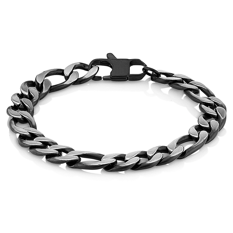 8 in Mens Figaro Stainless Steel with Black Ionic Plating Bracelet (9.5mm)