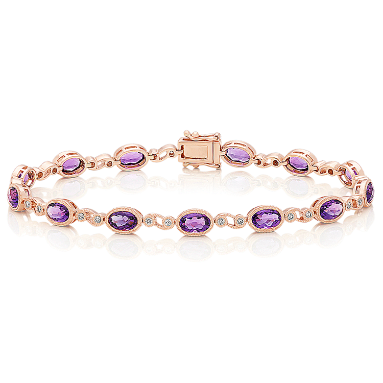 6 ct. Natural Amethyst and Natural Diamond Bracelet (7 in)