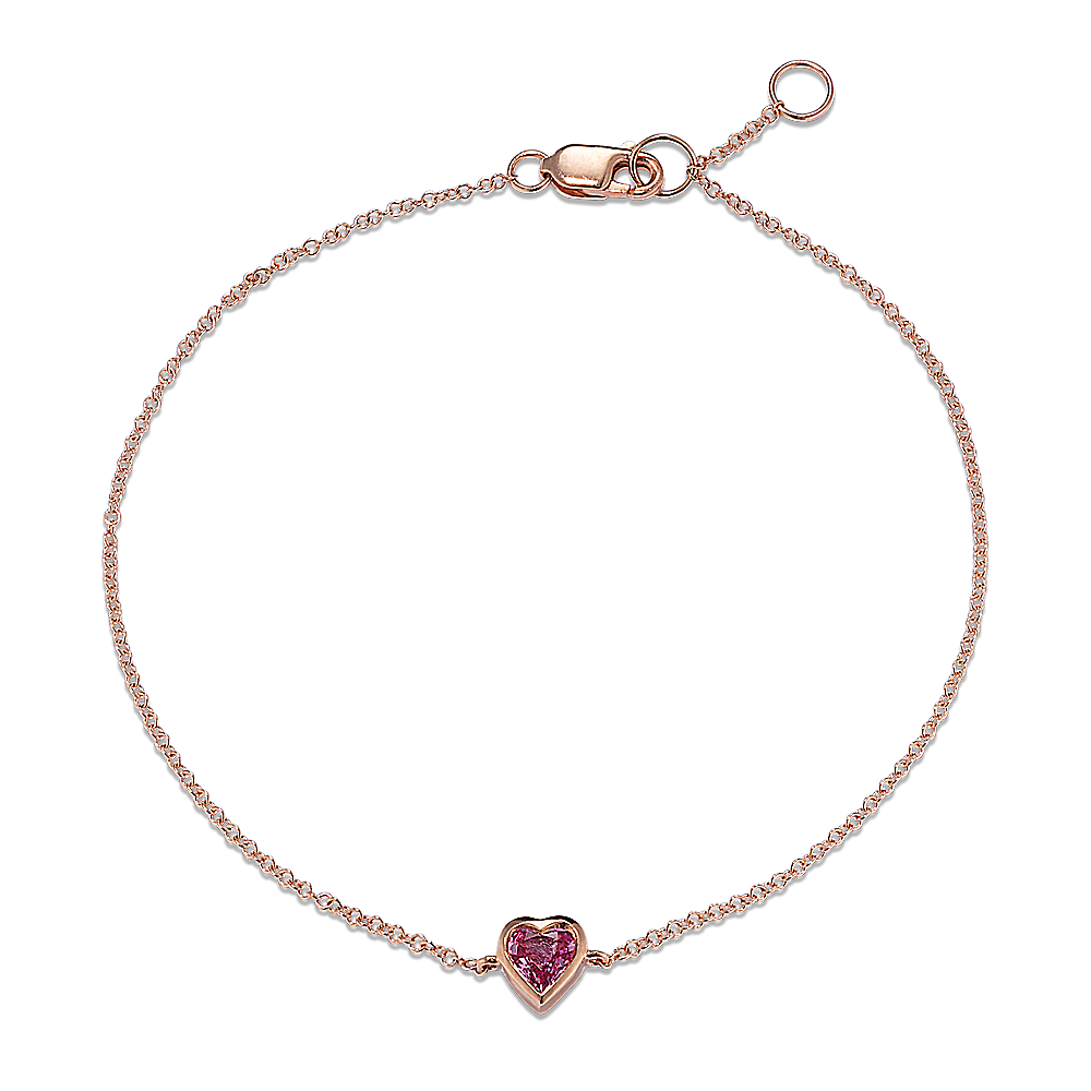 Heart-Shaped Pink Sapphire Bracelet in 14K Rose Gold (7 in)