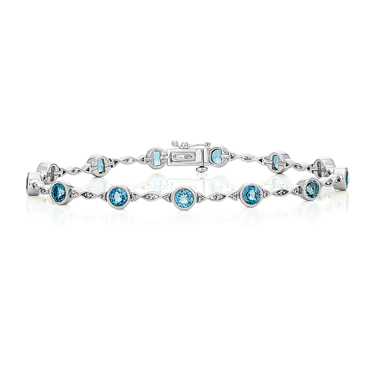 Natural London Blue Topaz and White Natural Sapphire Bracelet (7 in)