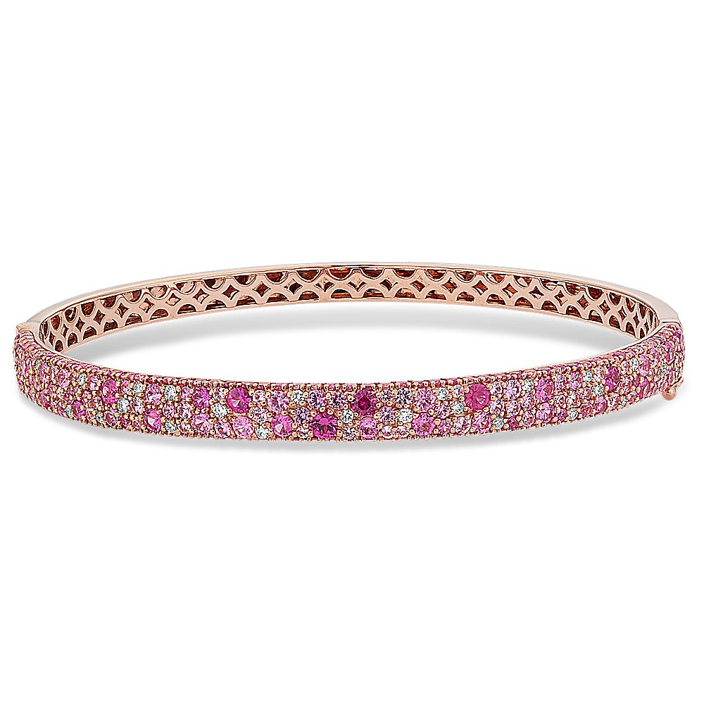 Mosaic Pink Sapphire and Diamond Bangle Bracelet in 14k Rose Gold