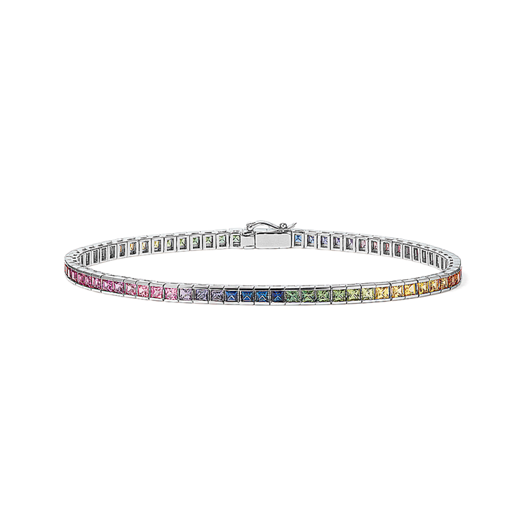 Multi-Colored Sapphire Bracelet in 14k White Gold (7.5 in)