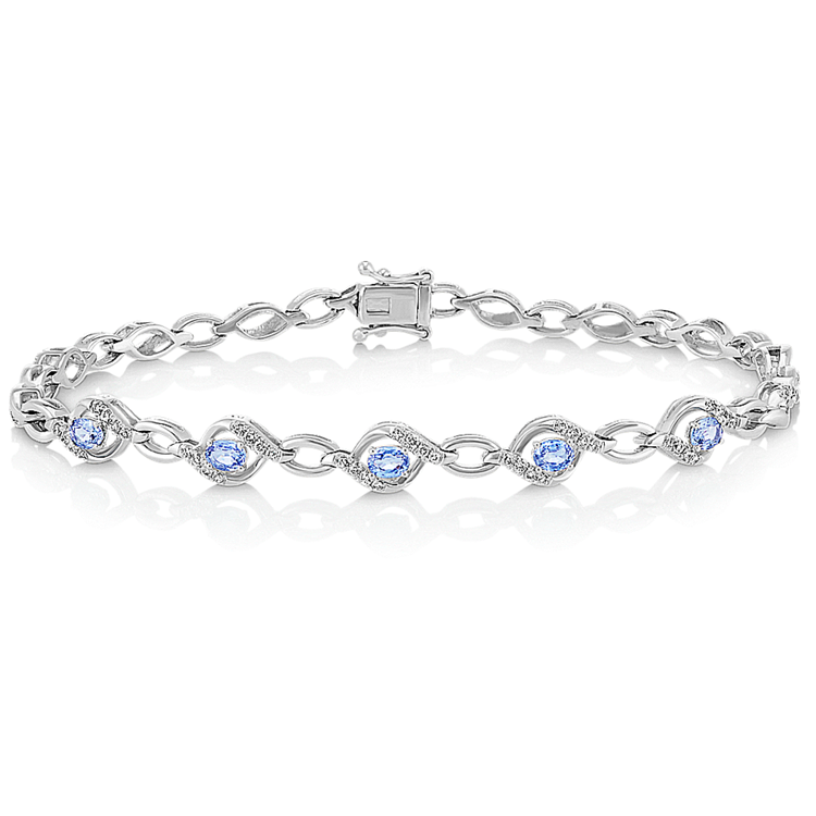Oval Ice Blue Natural Sapphire and Round Natural Diamond Bracelet (7 in)