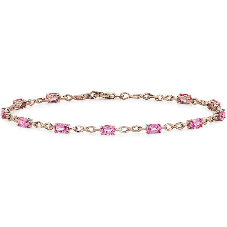 Oval Pink Natural Sapphire Bracelet in 14K Rose Gold (7.5 in)