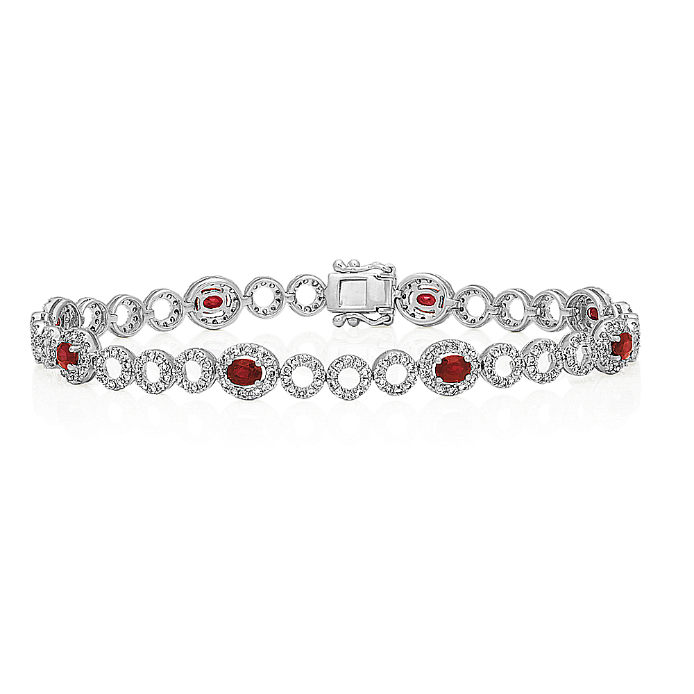 Oval Ruby and Round Diamond Bracelet (7 in)