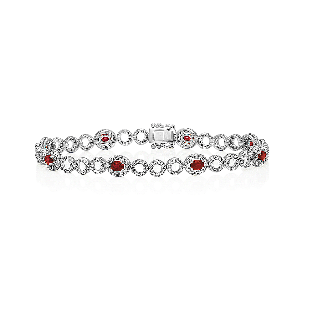 Oval Ruby and Round Diamond Bracelet (7 in)