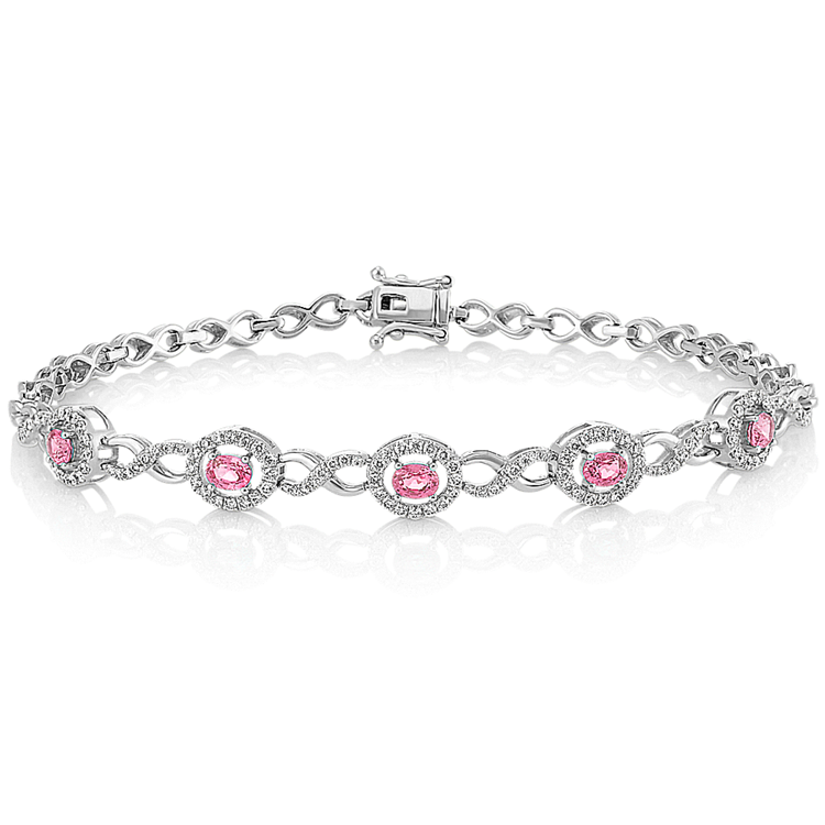 Pink Natural Sapphire and Natural Diamond Bracelet (7.5 in.)