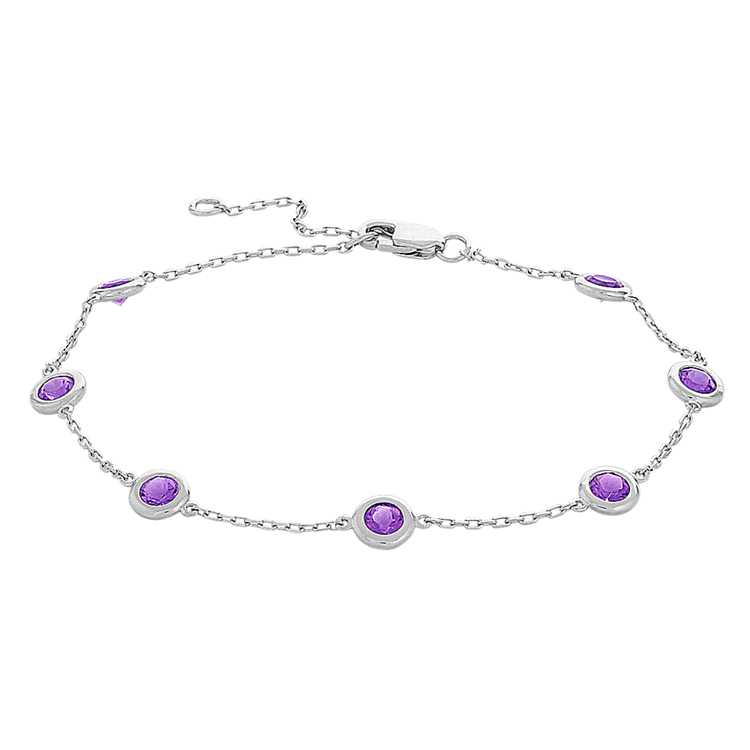 Purple Natural Amethyst Bracelet in Sterling Silver (8 in)