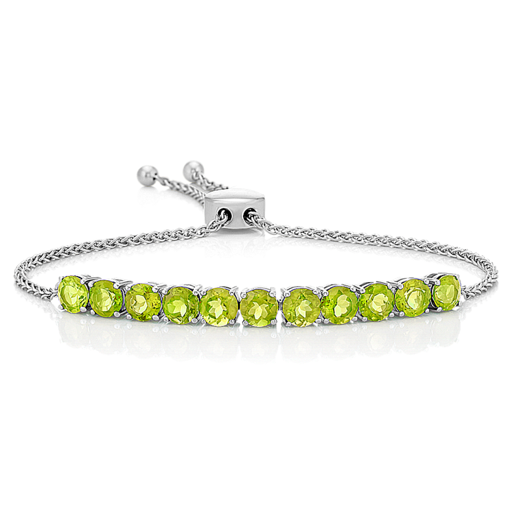 Round Natural Peridot Bolo Bracelet in Sterling Silver (9 in)