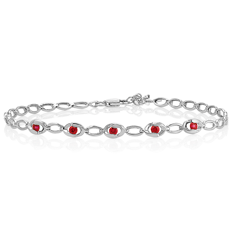 Round Ruby Link Bracelet in 14k White Gold (7.5 in)