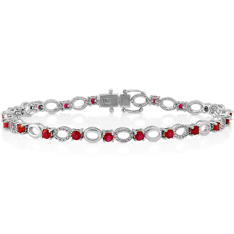 Natural Ruby and Natural Diamond Link Bracelet (7 in)