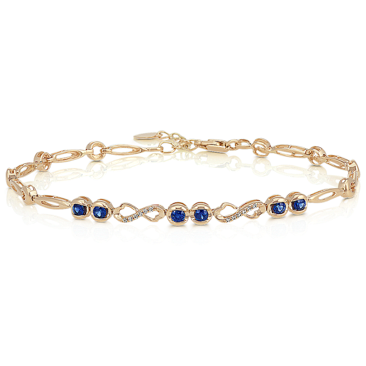 Natural Sapphire and Natural Diamond Infinity Bracelet in 14k Yellow Gold (7 in)
