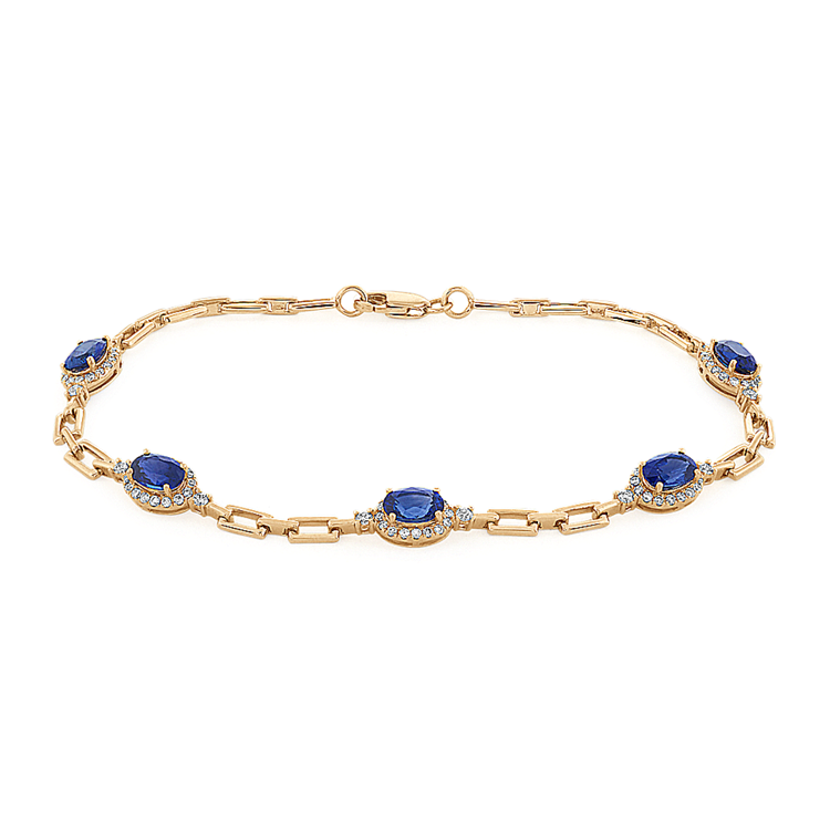 Traditional Blue Natural Sapphire and Natural Diamond Link Bracelet (7.5)