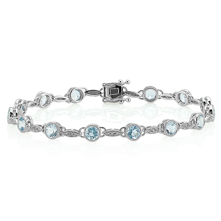4 ct. t.g.w. Natural Aquamarine and Natural Diamond Bracelet (7 in)