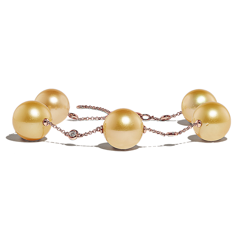 Sunshine 9mm South Sea Pearl and Natural Diamond Bracelet in 14K Rose Gold (8 in)