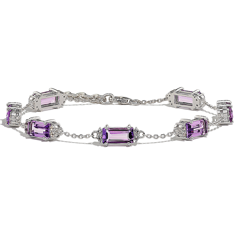 Raine Natural Amethyst and Natural Diamond Bracelet in Sterling Silver (8 in)