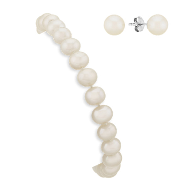 6mm Pearl Bracelet and Earrings Set (7.5 in)
