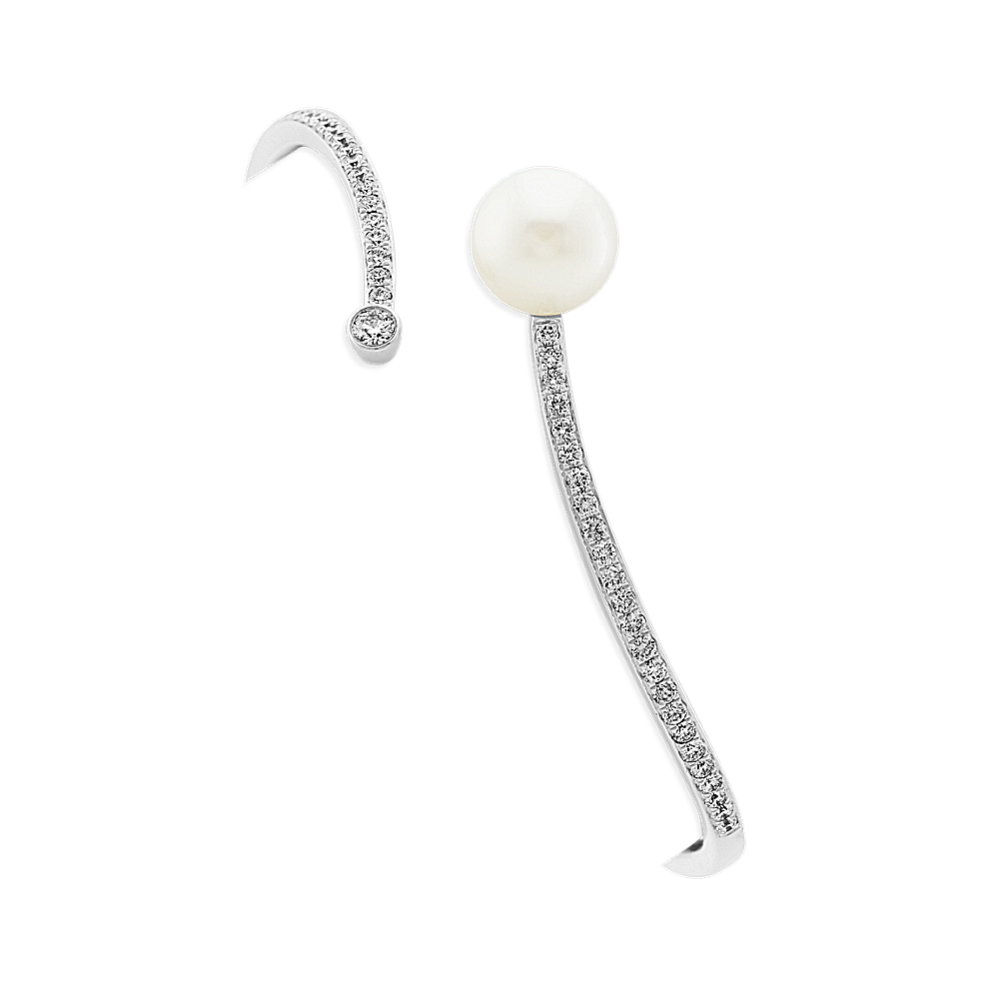 10mm South Sea Cultured Pearl and Diamond Bangle Bracelet (7'')