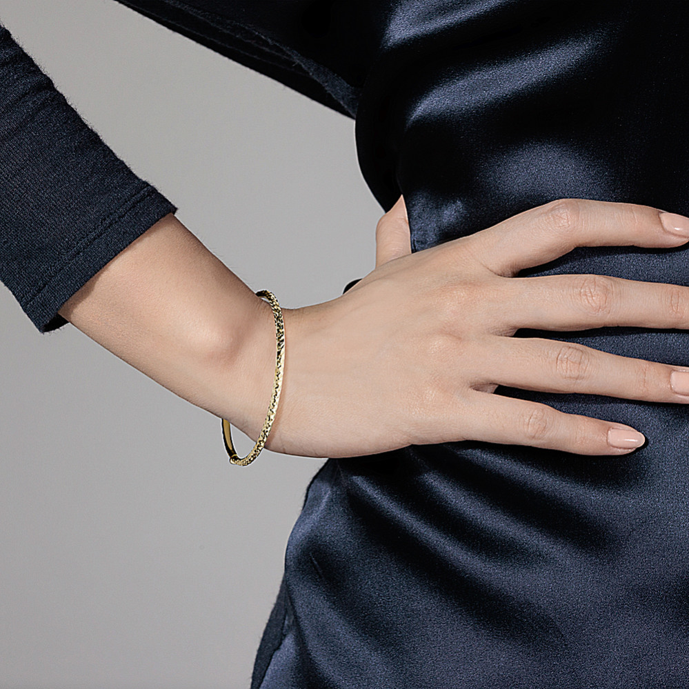 14K Yellow Gold Textured Bangle Bracelet | Shane Co.