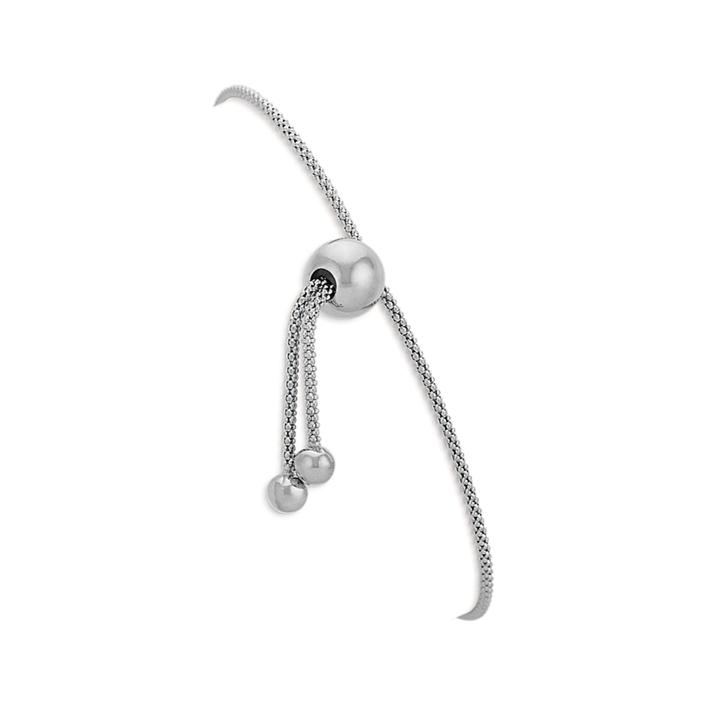 14k White Gold Adjustable Popcorn Chain Bracelet (9'')