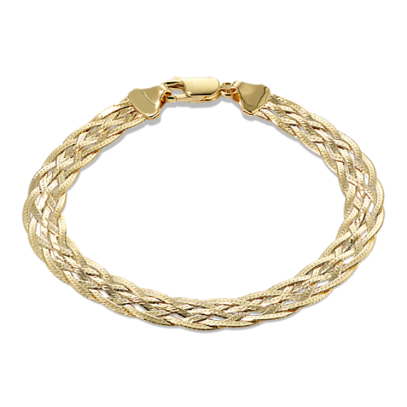 14K Yellow Gold Woven Herringbone Bracelet