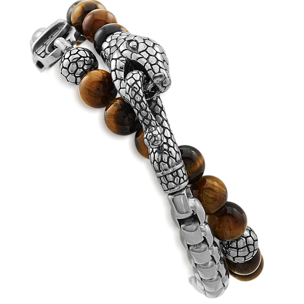 17'' Mens Tiger Eye Snake Wrap Bracelet