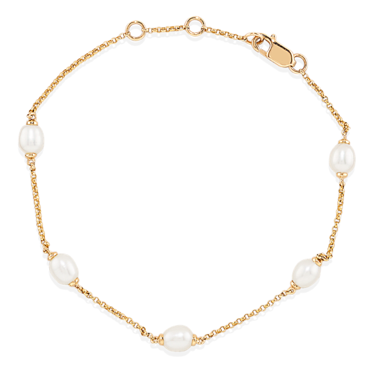 4mm Cultured Freshwater Pearl Bracelet in 14K Yellow Gold (7 in)