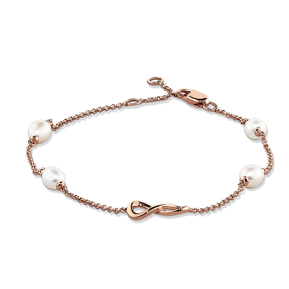 4mm Cultured Freshwater Pearl Infinity Bracelet in 14K Rose Gold (7 in)