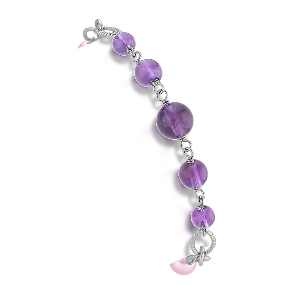5-8mm Freshwater Cultured Pearl and Amethyst Bracelet (7.5 in)