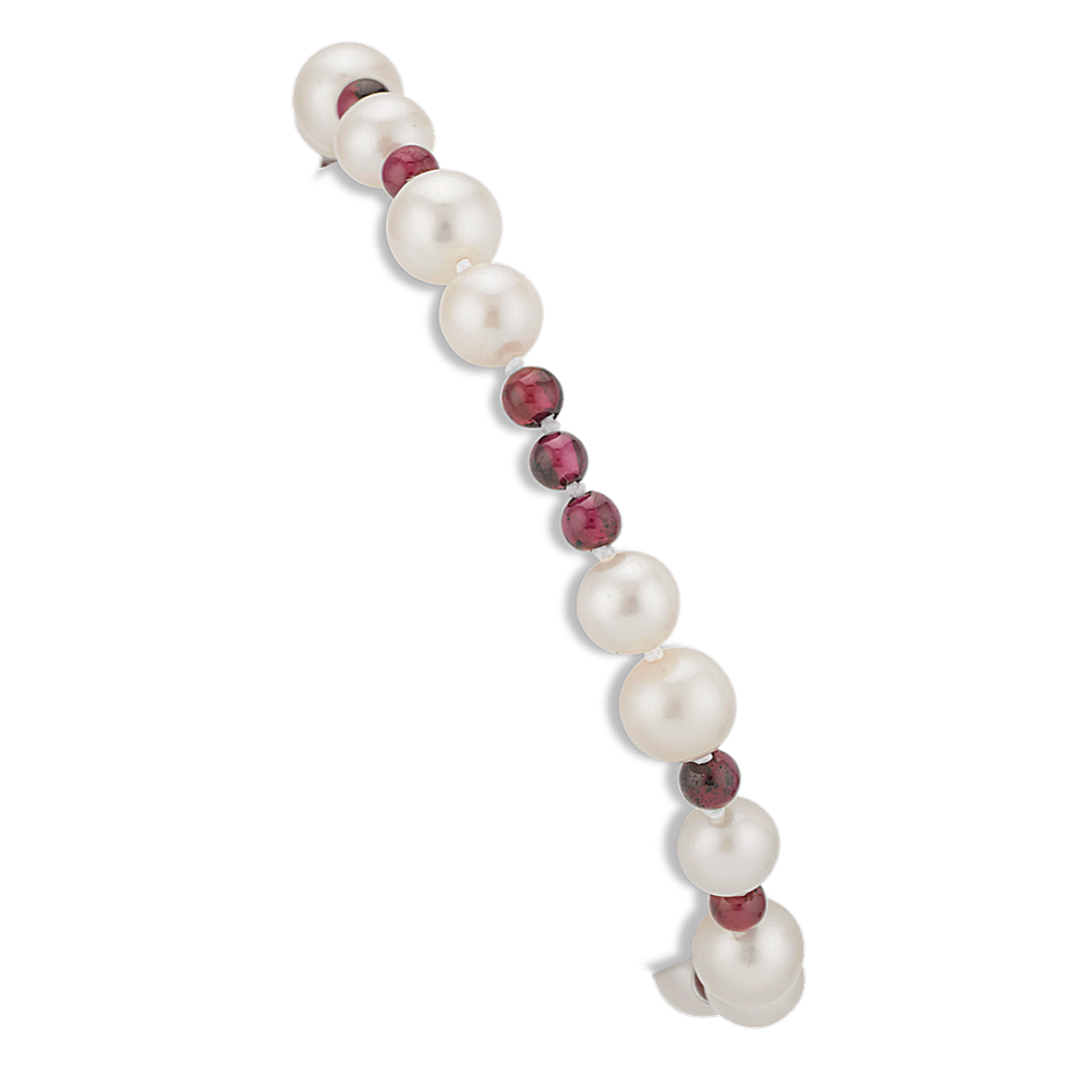 6-7.5mm Freshwater Cultured Pearl and 4mm Garnet Bead Bracelet (7.5 in)