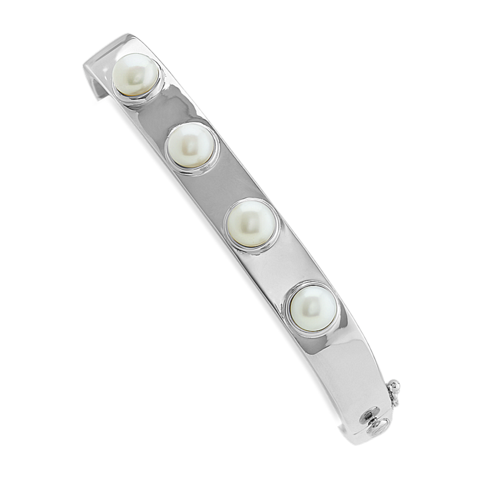 6mm Freshwater Cultured Pearl Squared Bangle Bracelet (7'')