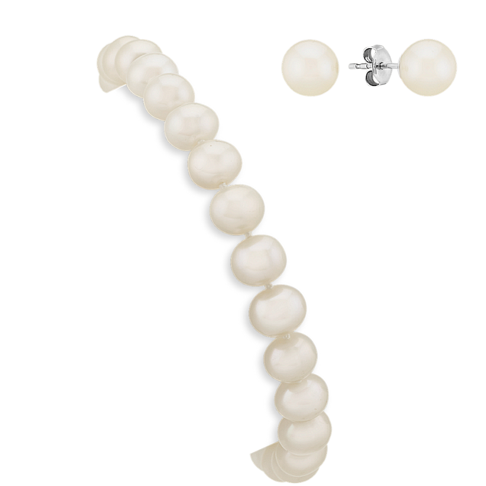 6mm Cultured Pearl Bracelet and Earrings Set (7.5 in)