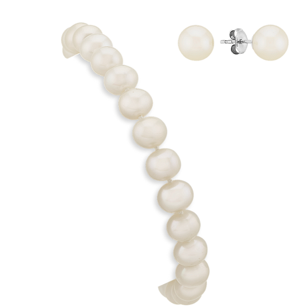6mm Cultured Pearl Bracelet and Earrings Set (7.5'')