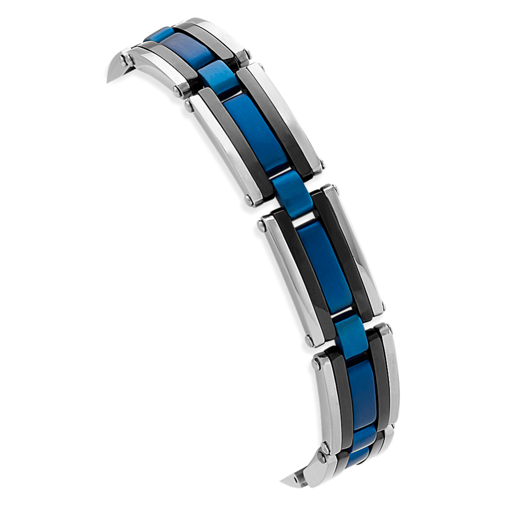 7.5 in Mens Blue and Black Stainless Steel Adjustable Bracelet