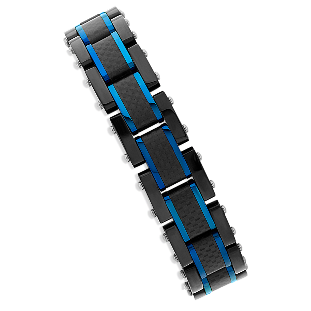8'' Mens Black and Blue Stainless Steel Bracelet