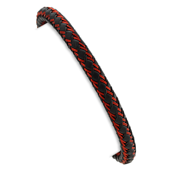 8 in Mens Black and Red Woven Bracelet with Stainless Steel Clasp
