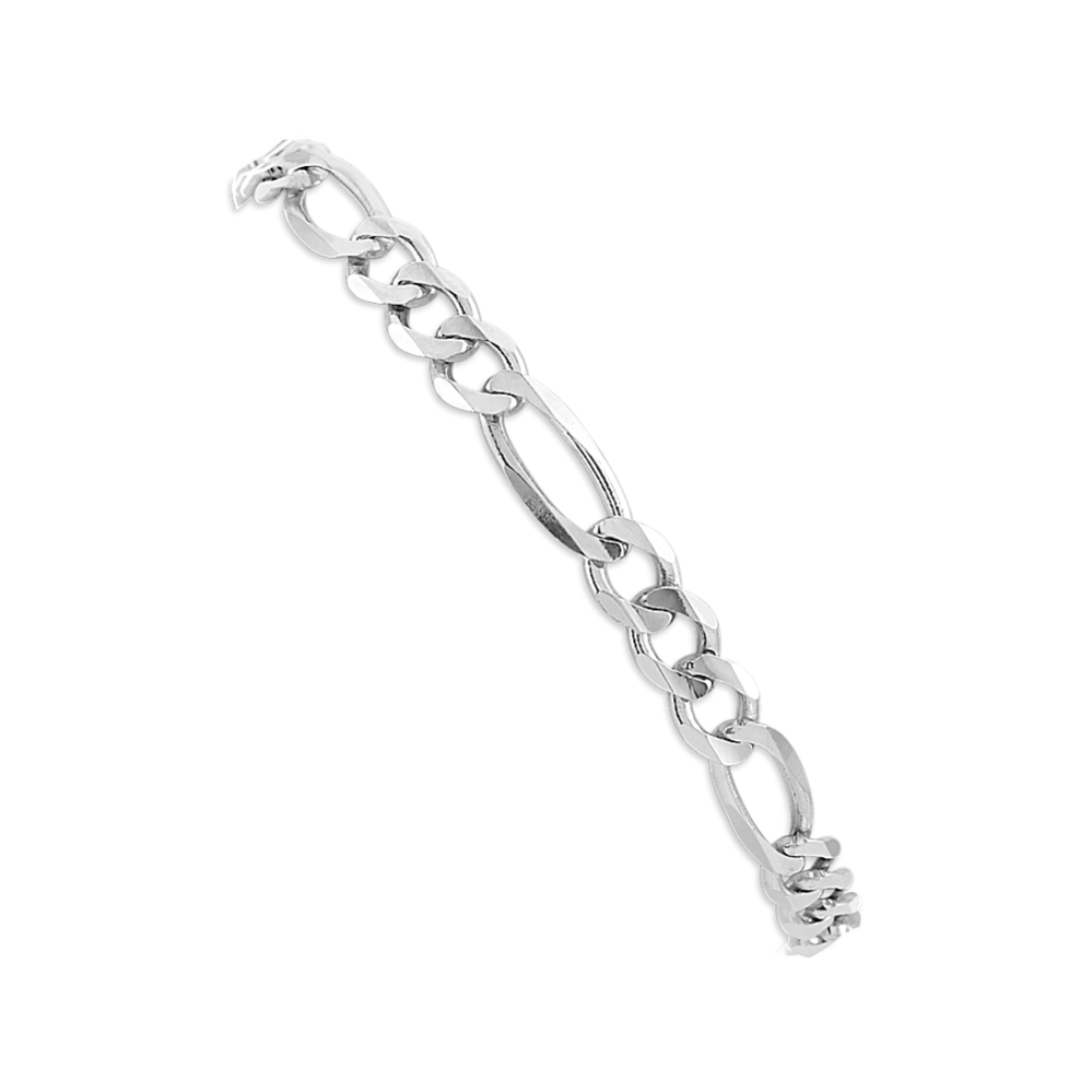 8'' Mens Figaro Bracelet in 14k White Gold