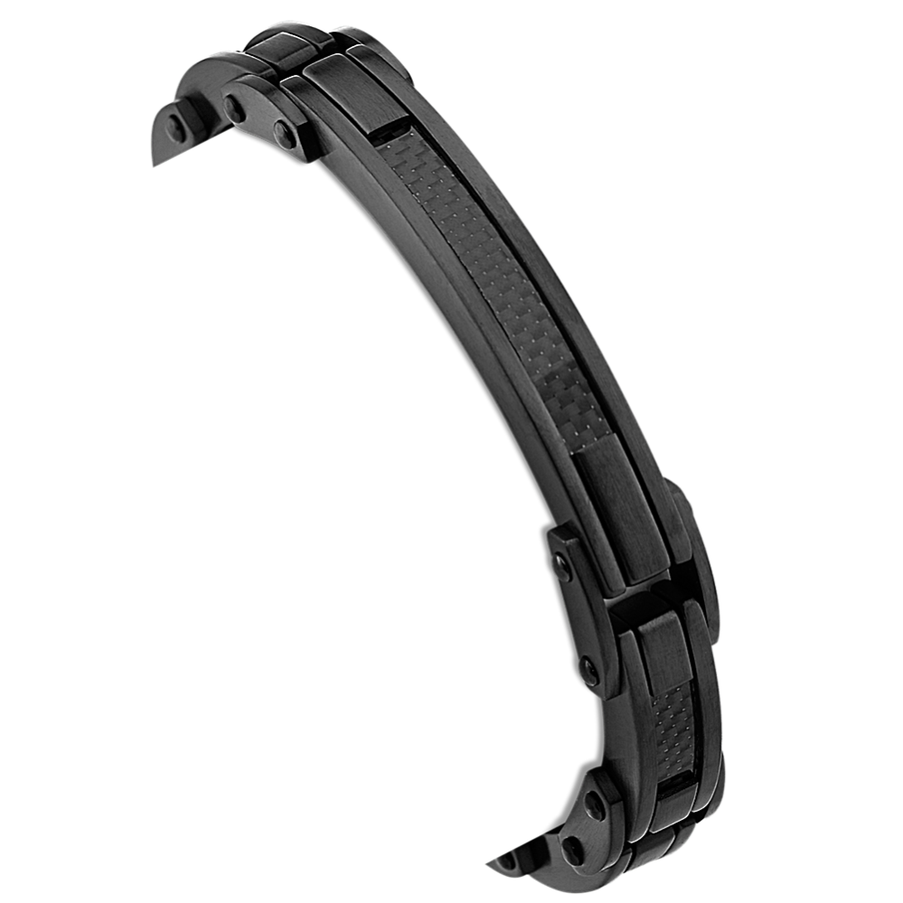 8'' Mens Stainless Steel Link Bracelet with Carbon Fiber Accent