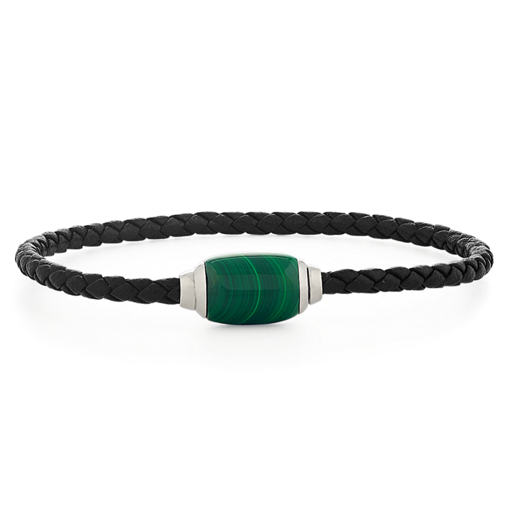 8.5'' Malachite Mens Bracelet in Sterling Silver