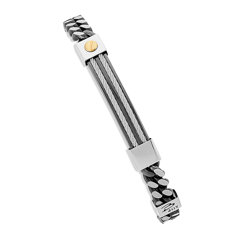 8.5'' Mens Stainless Steel Bracelet with 18k Yellow Gold Accent