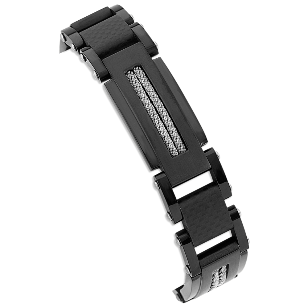 8.5'' Mens Stainless Steel and Carbon Fiber Bracelet