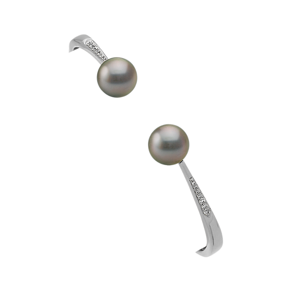 8.5mm Tahitian Cultured Pearl and Diamond Bangle Bracelet (7'')