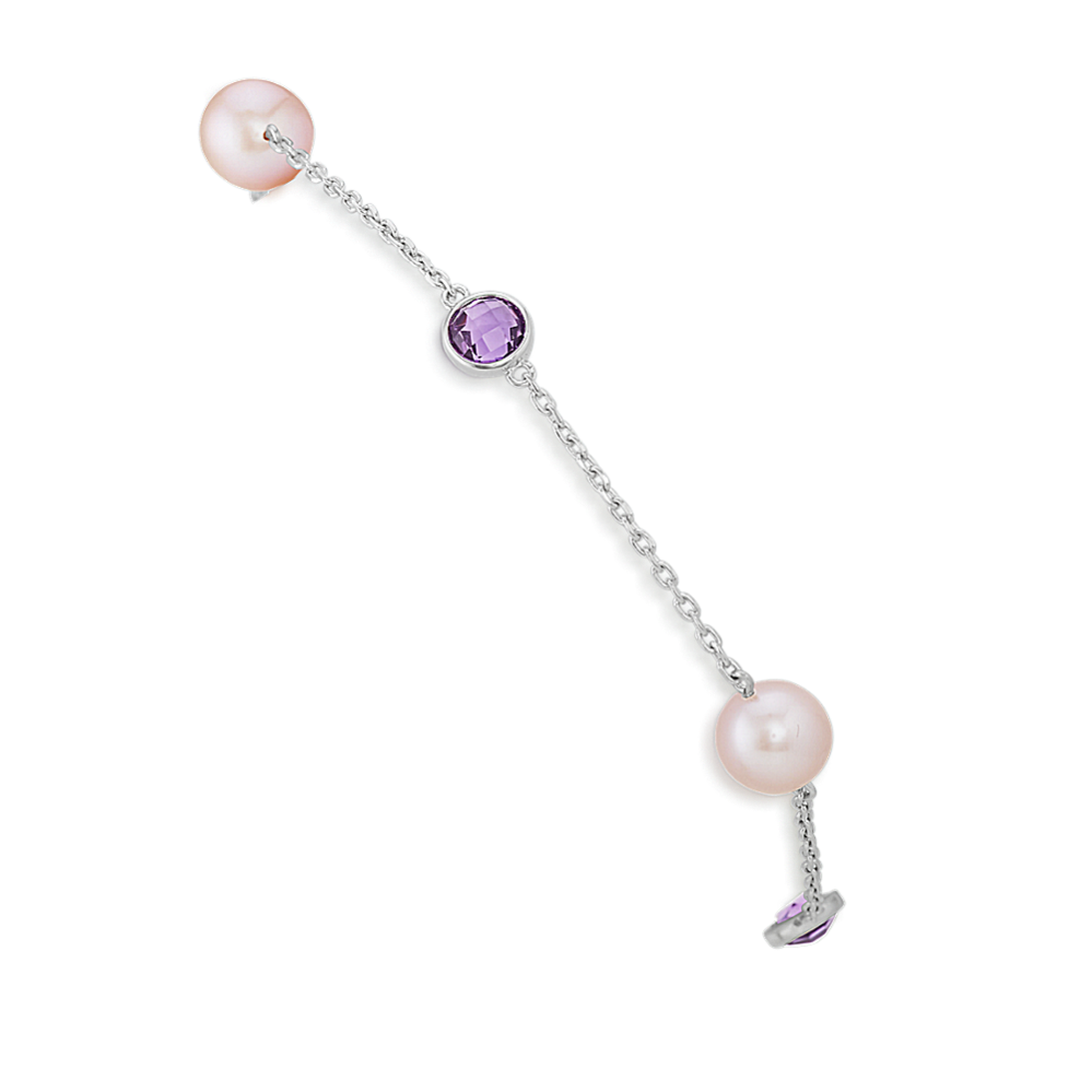 8mm Freshwater Cultured Pearl and Amethyst Bracelet (7.25'')