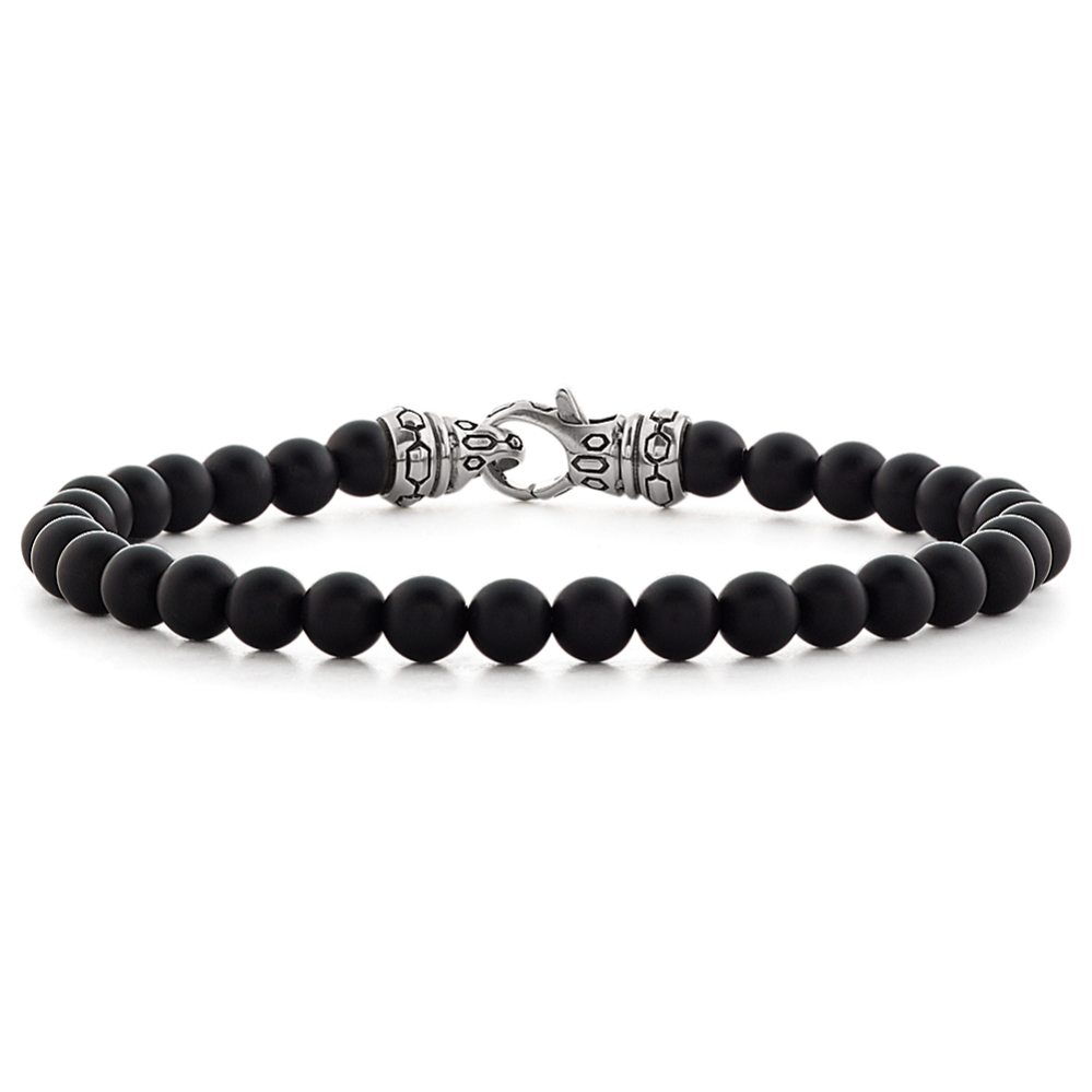 Fielder Black Agate Beaded Bracelet (9.5'')