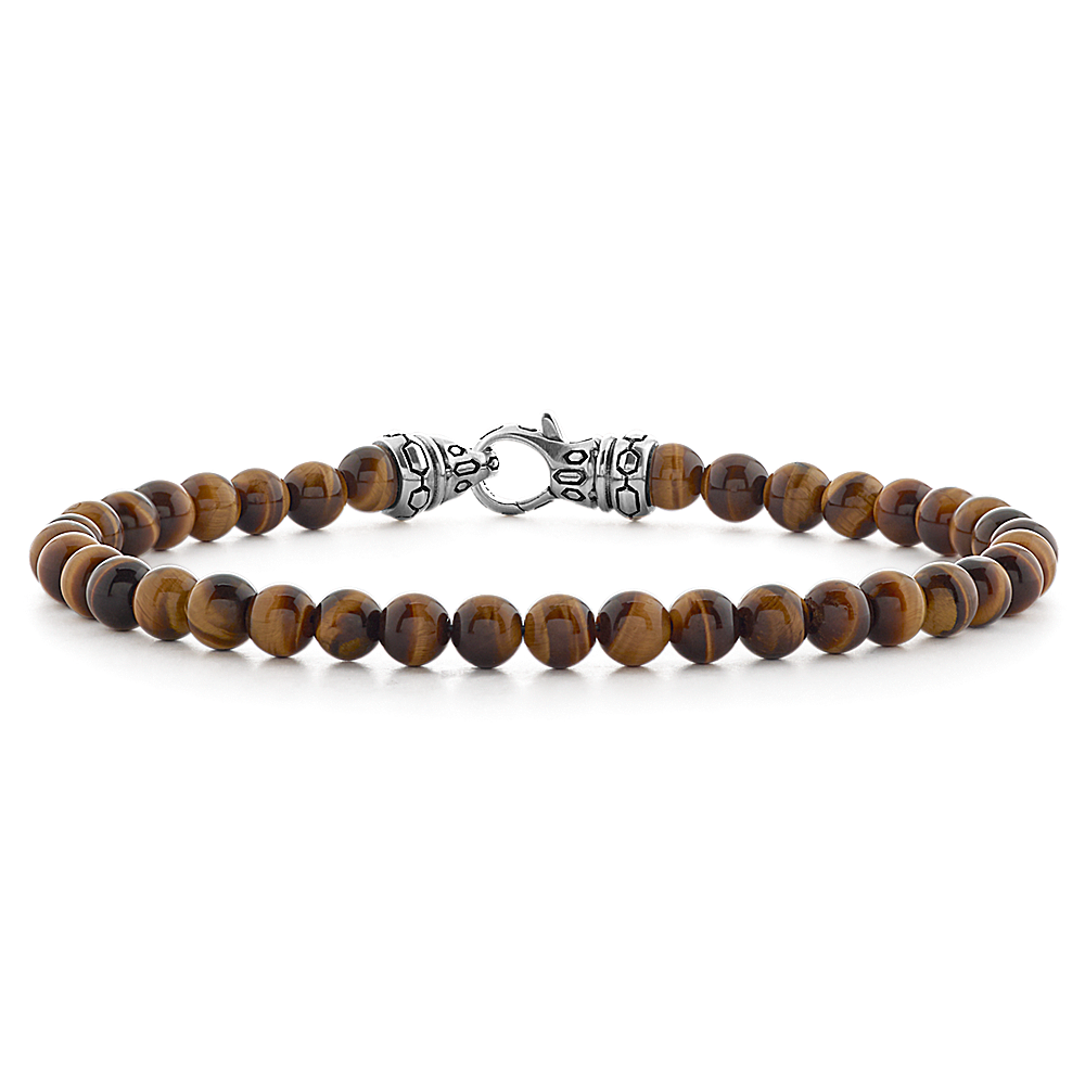 Custom Sterling Silver Monogram Bracelet with Big Tiger Eye Beads Large