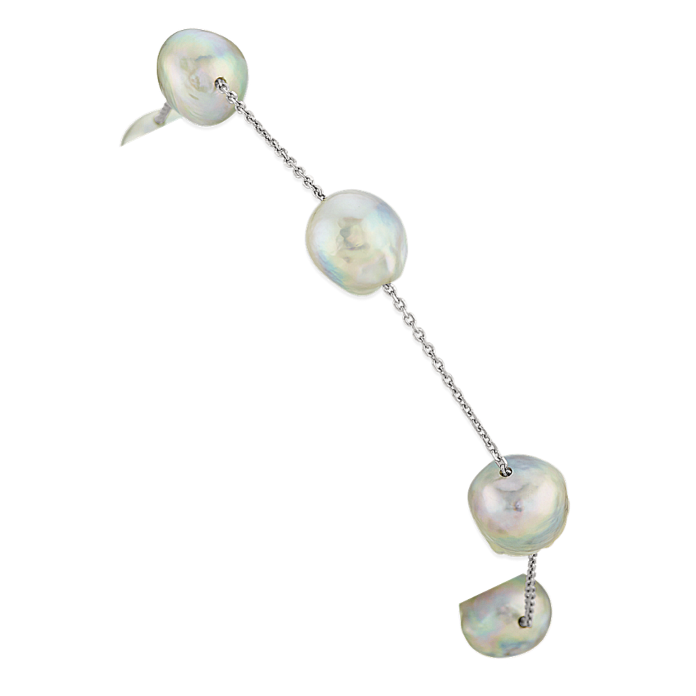 9mm Blue Akoya Cultured Pearl Tin Cup Bracelet (7'')