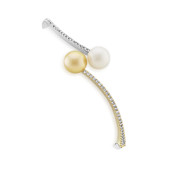 9mm Cultured South Sea Pearl And Diamond Bangle Bracelet 7 In Shane Co