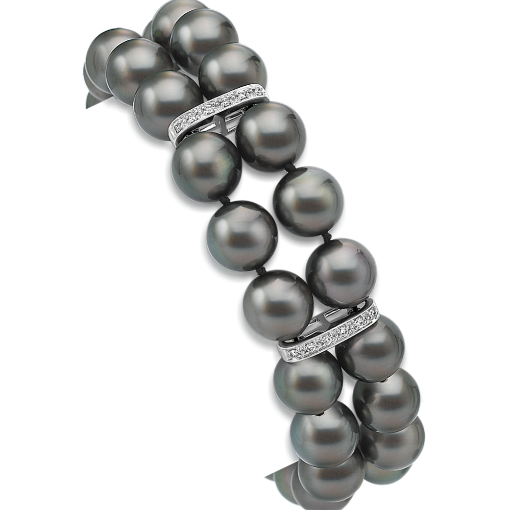 9mm Tahitian Cultured Pearl and Round Diamond Bracelet (8'')